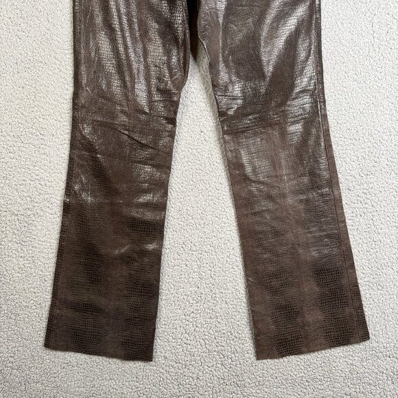 INC International Concepts Pants Women Size 6 Brown Flared 100% Leather Scales - Picture 7 of 12